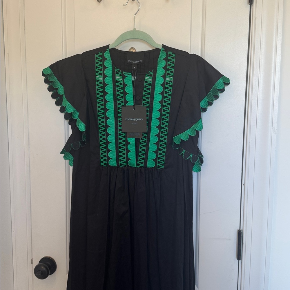 Cynthia Rowley Nairobi Kaftan Maxi Dress with Green Embroidery small - Picture 3 of 8